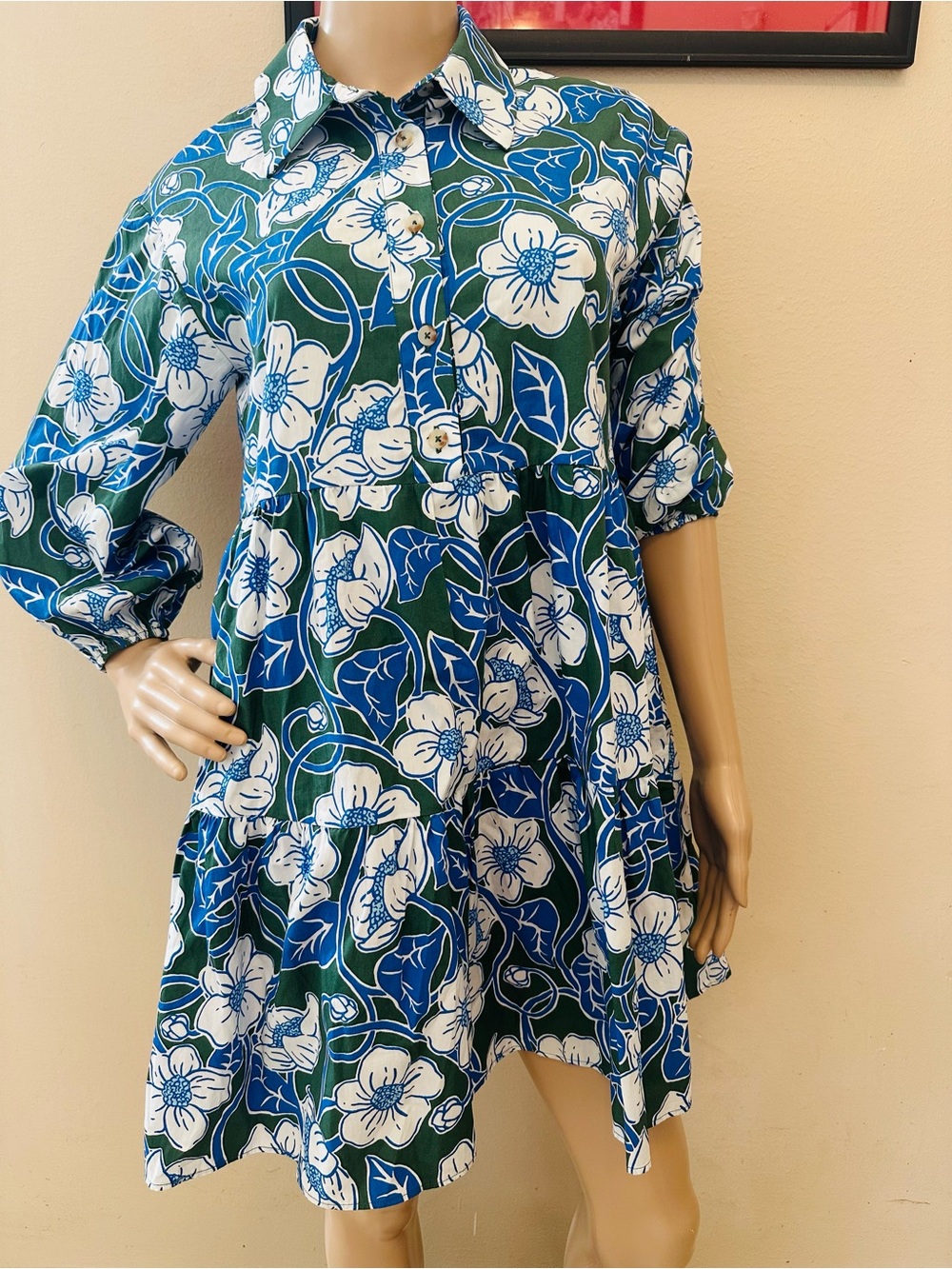 Maeve Green Blue White Floral Mini Dress